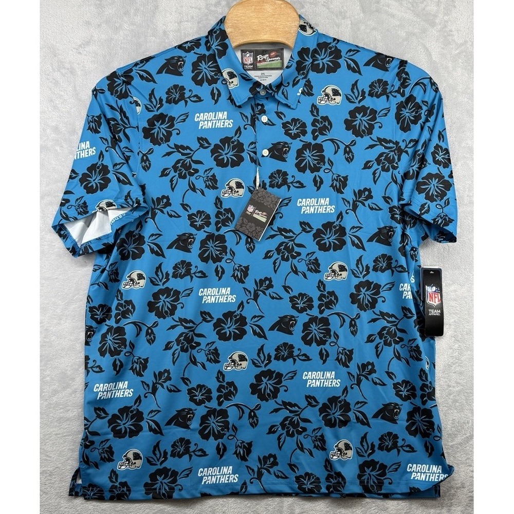 Reyn‎ Spooner NFL Carolina Panthers Performance Polo Shirt Blue Floral Men's 2XL